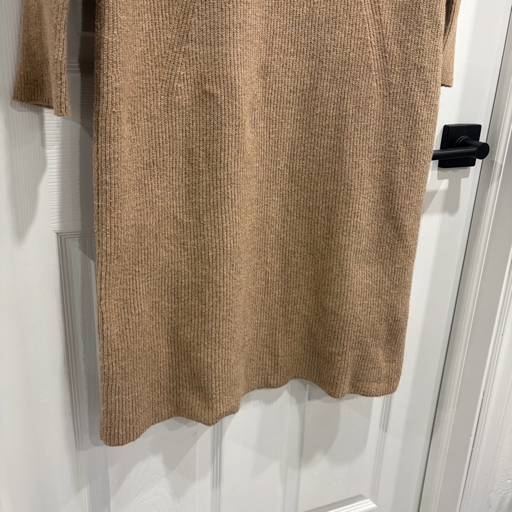 Banana Republic Tan Long Sleeve V-Neck Sweater Dress Cotton Blend Ribbed Midi - Picture 5 of 9